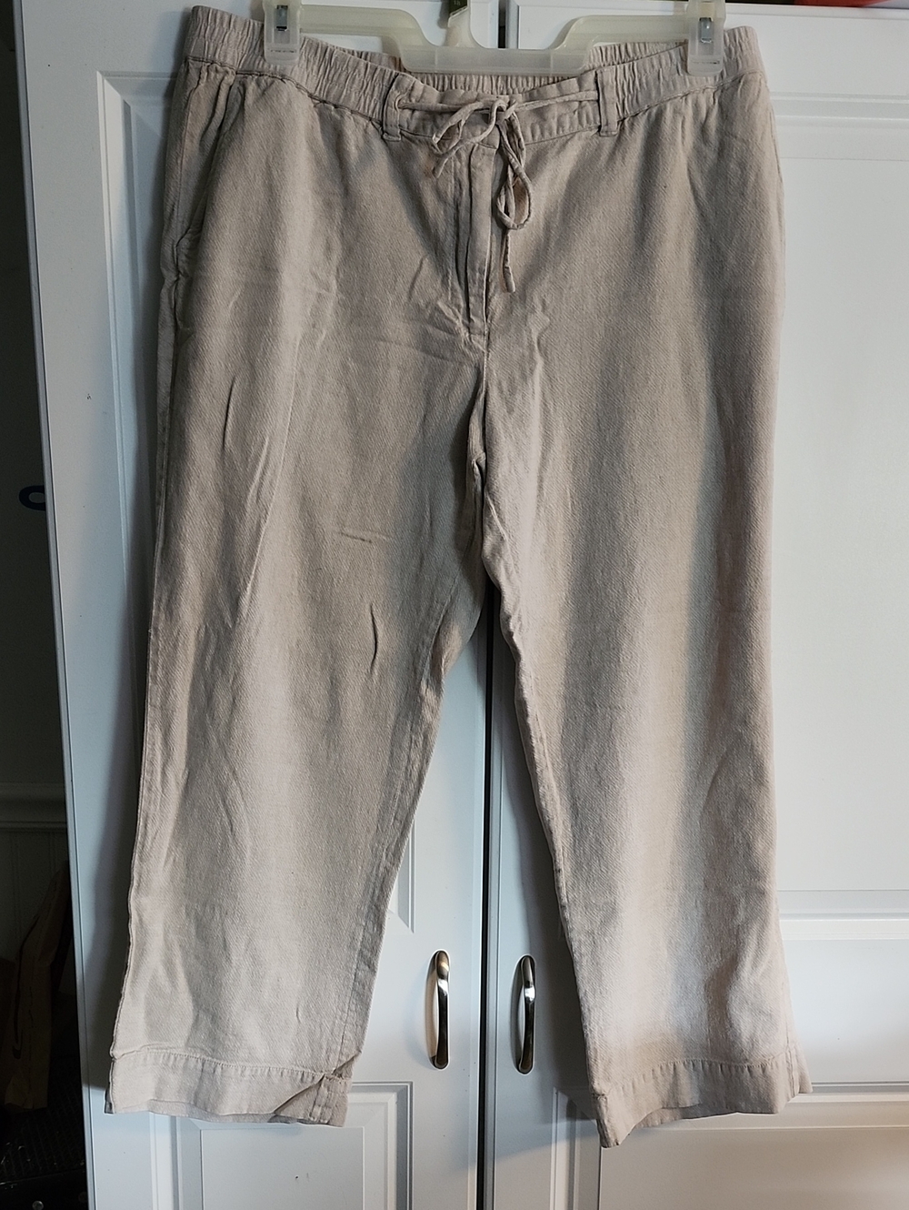 Womens Lightweight Beige Drawstring Linen Pants